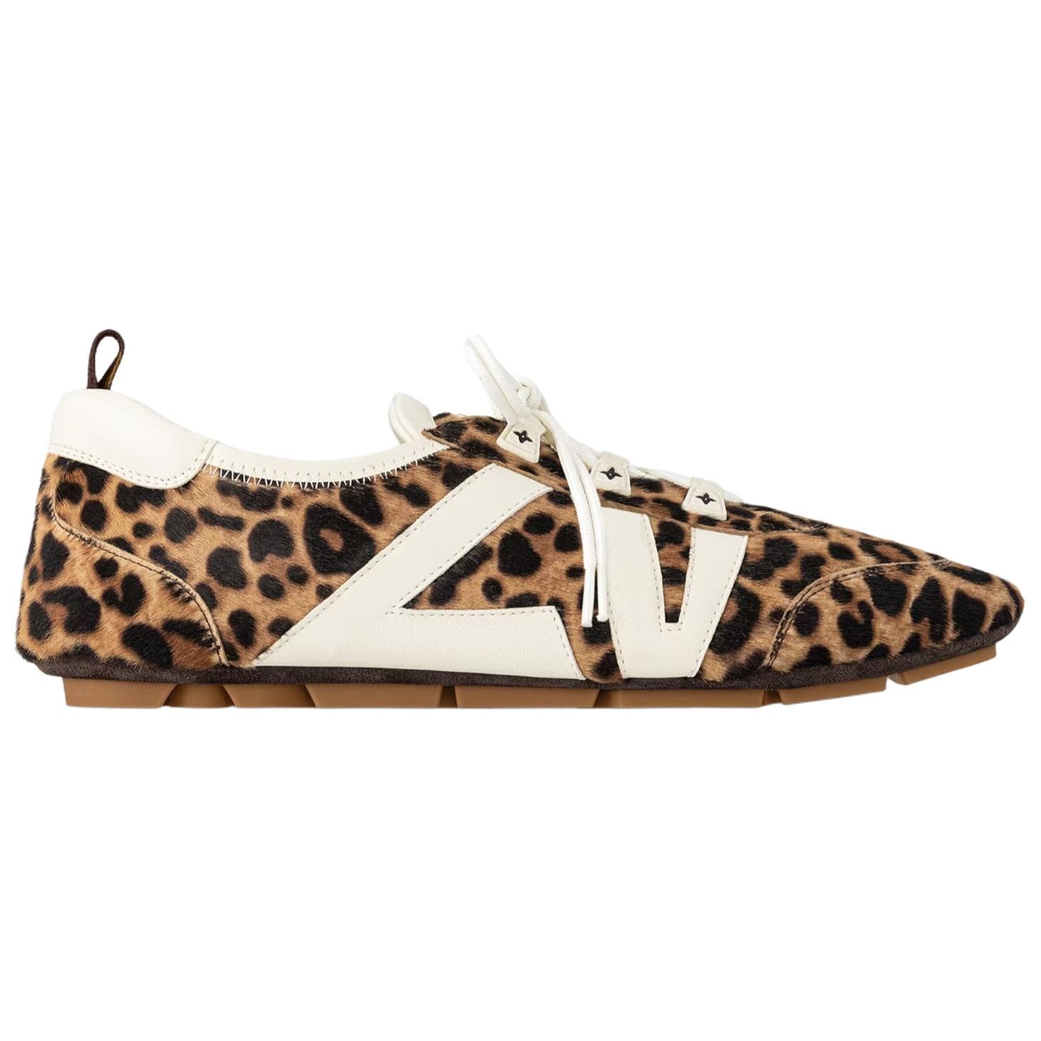 LOUIS VUITTON Sneakerina Calfskin Suede Leopard Print Round Toe Lace-Up Ballet Style Trainer Thin Sole Low-Top Casual Lifestyle Shoes Women's Brown 4