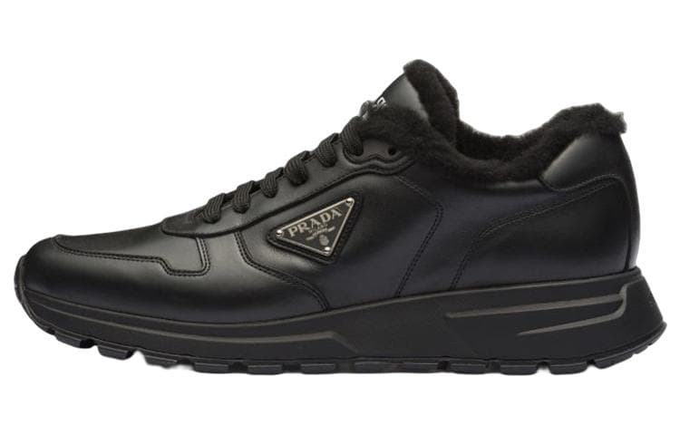 PRADA Leather Logo Lace-Up Low-Top Sneakers Men's Black 2