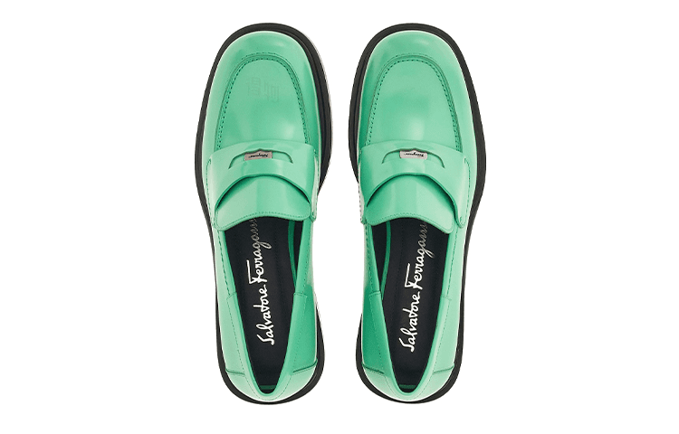 Ferragamo Leather Loafers Women's Light Aqua Green 2