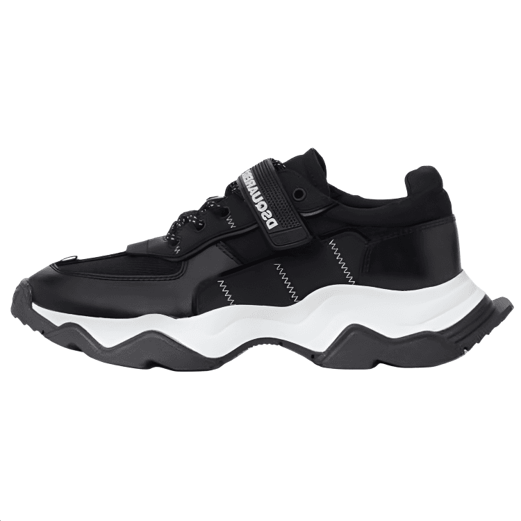 DSQUARED 2 Calfskin Platform Lace-Up Low-Top Casual Sneakers Men's Black