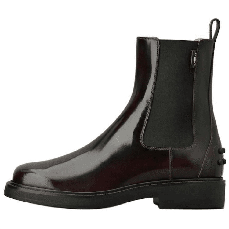 TOD'S Calfskin Round Toe Slip-On Short-Cut Chelsea Boots Women's Burgundy 2