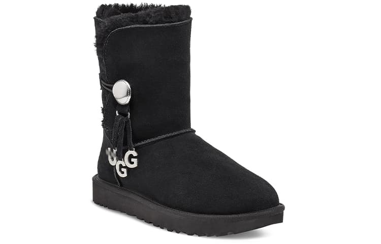 UGG Bailey Button UGG Charm Metallic Alphabet Version Fleece Lined Black Women's 6