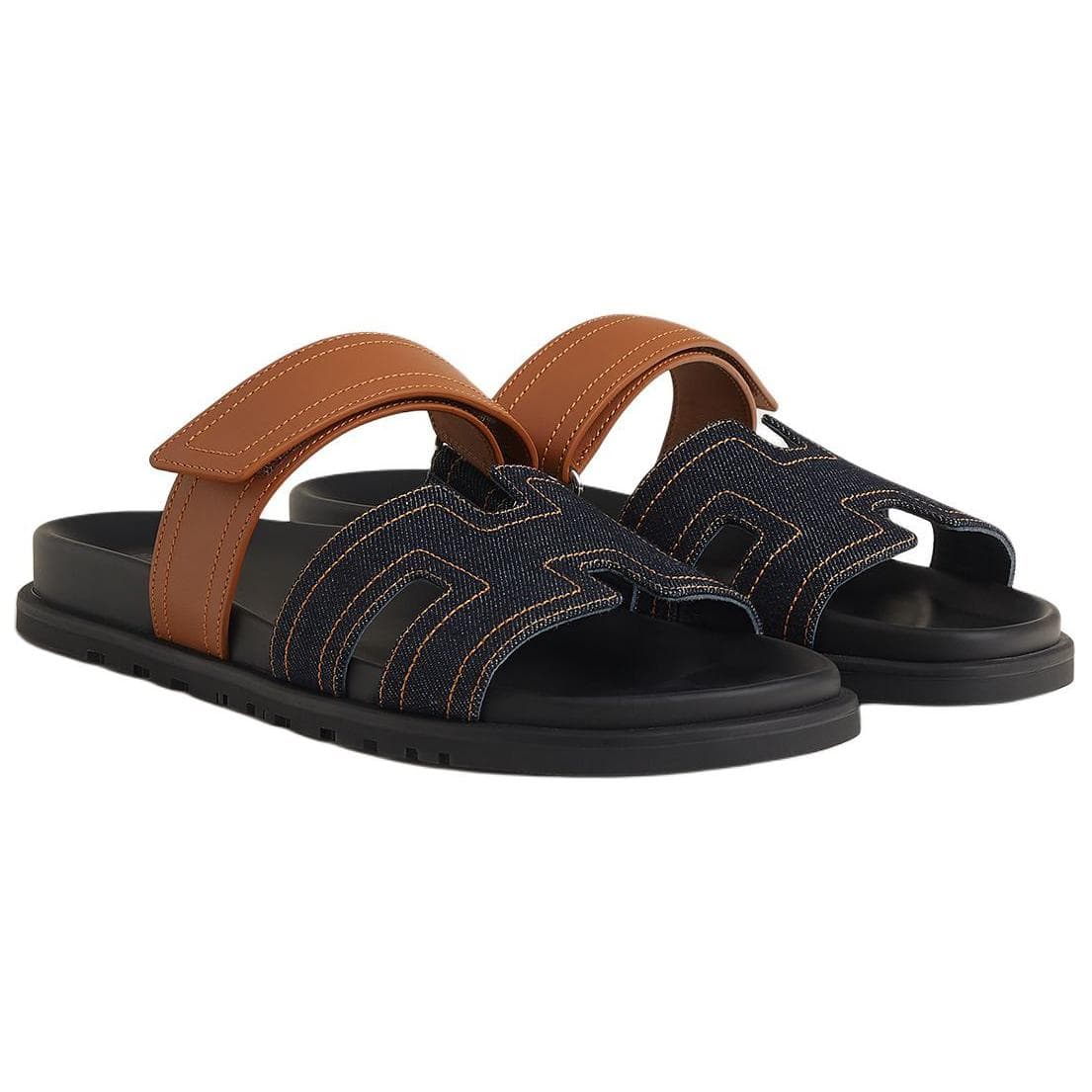 HERMES Chypre Slide Slippers Men Black Orange 5