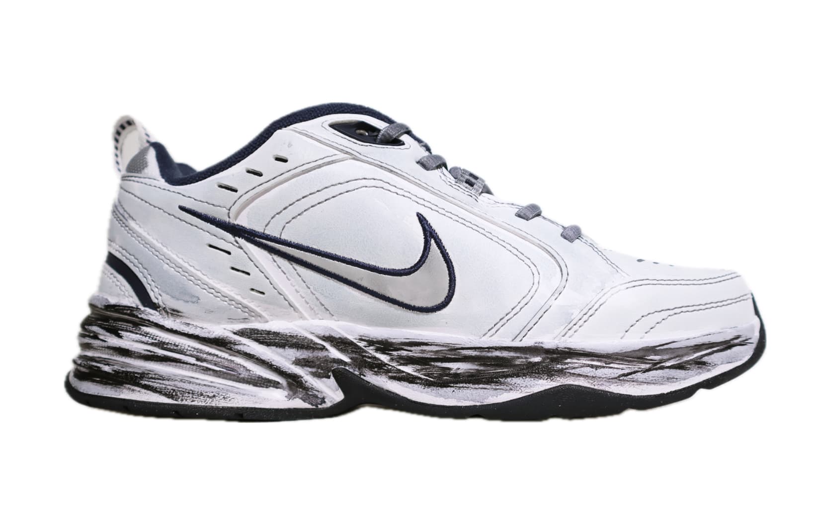 Nike Air Monarch 4 Anti-Slip Wear-Resistant Breathable Lightweight Low-Top Chunky Sneakers Unisex Cement Blue Gray 3