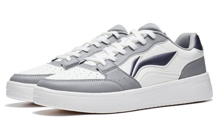 LiNing Acer Truncatum Non-slip Wear-resistant Shock Absorption Low-Top Skateboard Shoes Men's White Gray 5