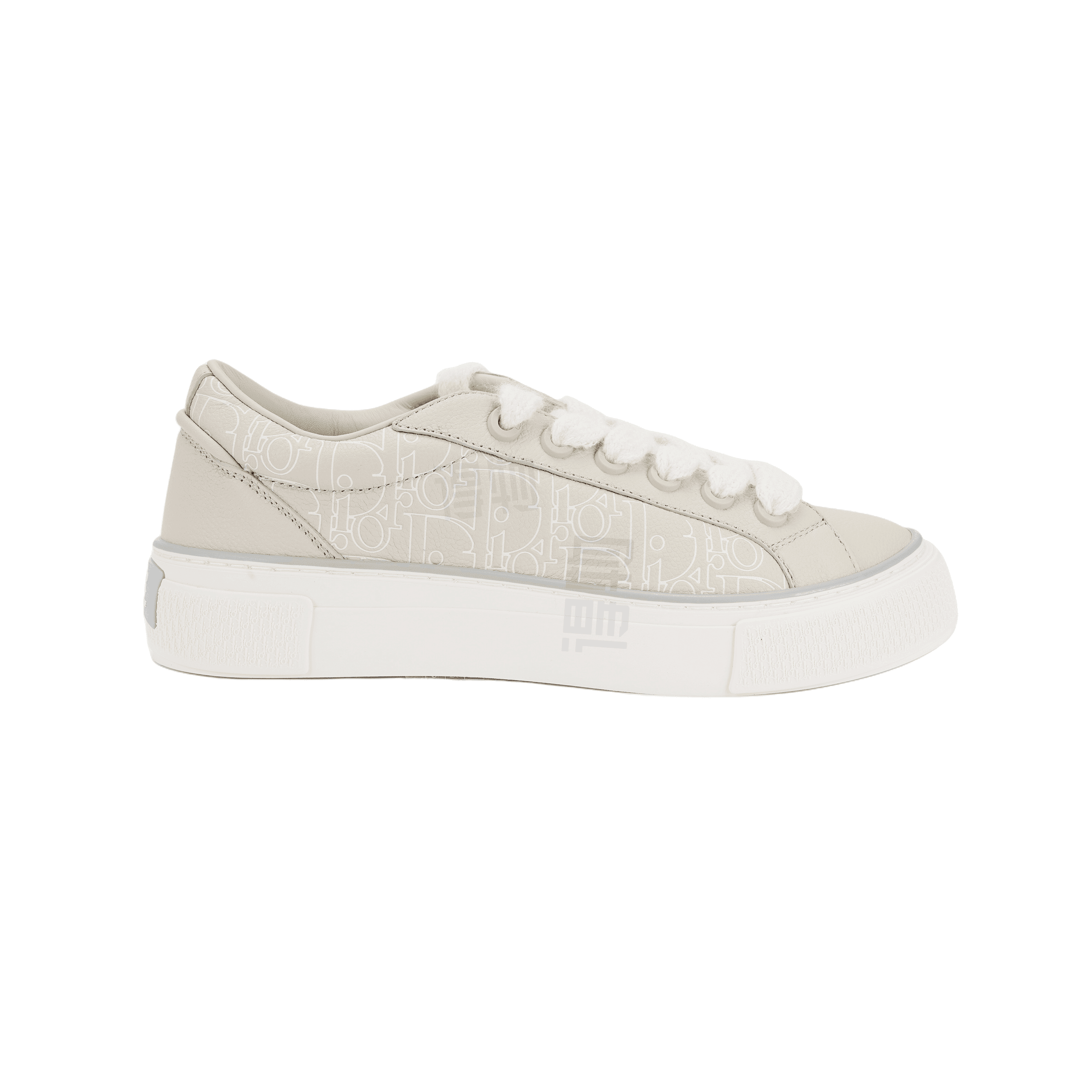 DIOR B33 Calfskin Leather Round Toe Lace-Up Low-Top Skate Shoes Unisex Beige 3
