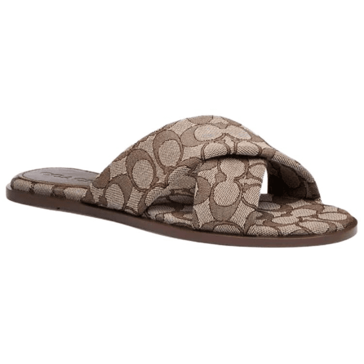 COACH Jacquard Open-Toe Slide Mules Women's Brown 5
