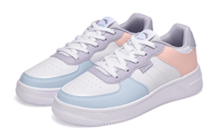 Anta Women's Anti-Slip Wear-Resistant Low-Top Skate Shoes White Blue Pink 6