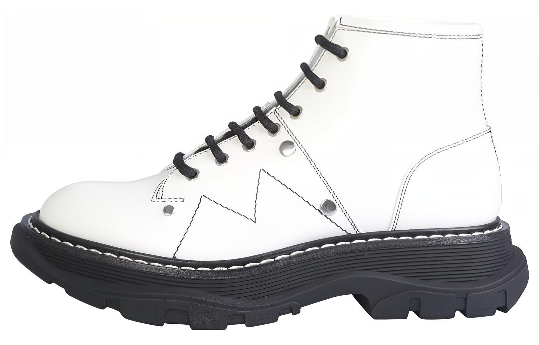 Alexander McQueen Tread Slick Lace Up Boot Ivory Black Women's 2