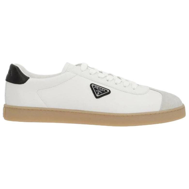 PRADA Lane Calfskin Round Toe Lace-Up Low-Top Sneakers Men's White 3