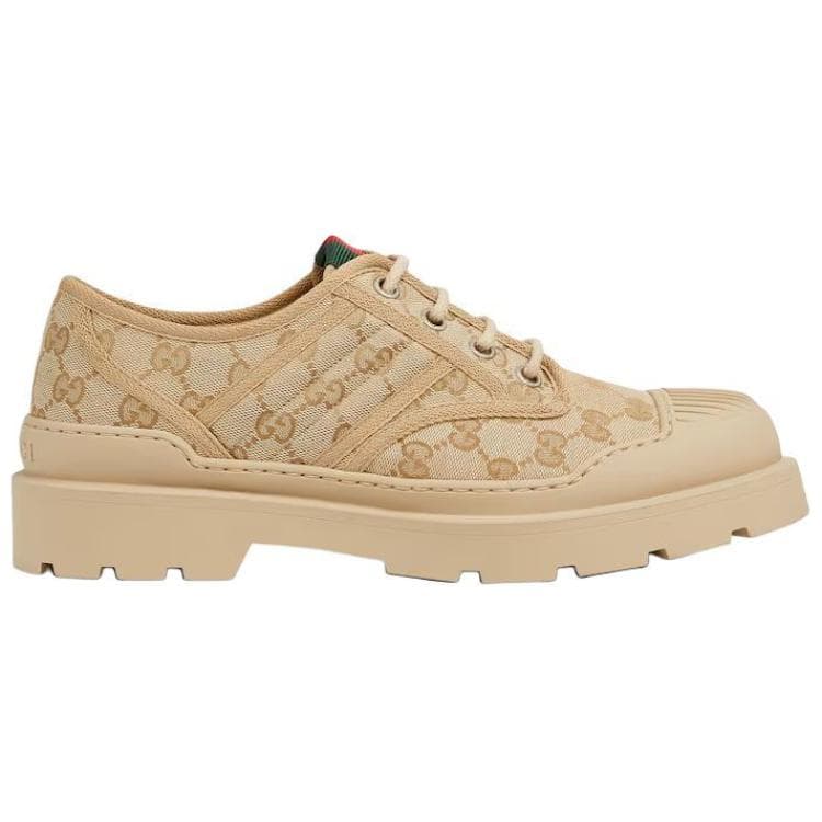 GUCCI Canvas Round Toe Lace-Up Casual Shoes Men's Beige 3
