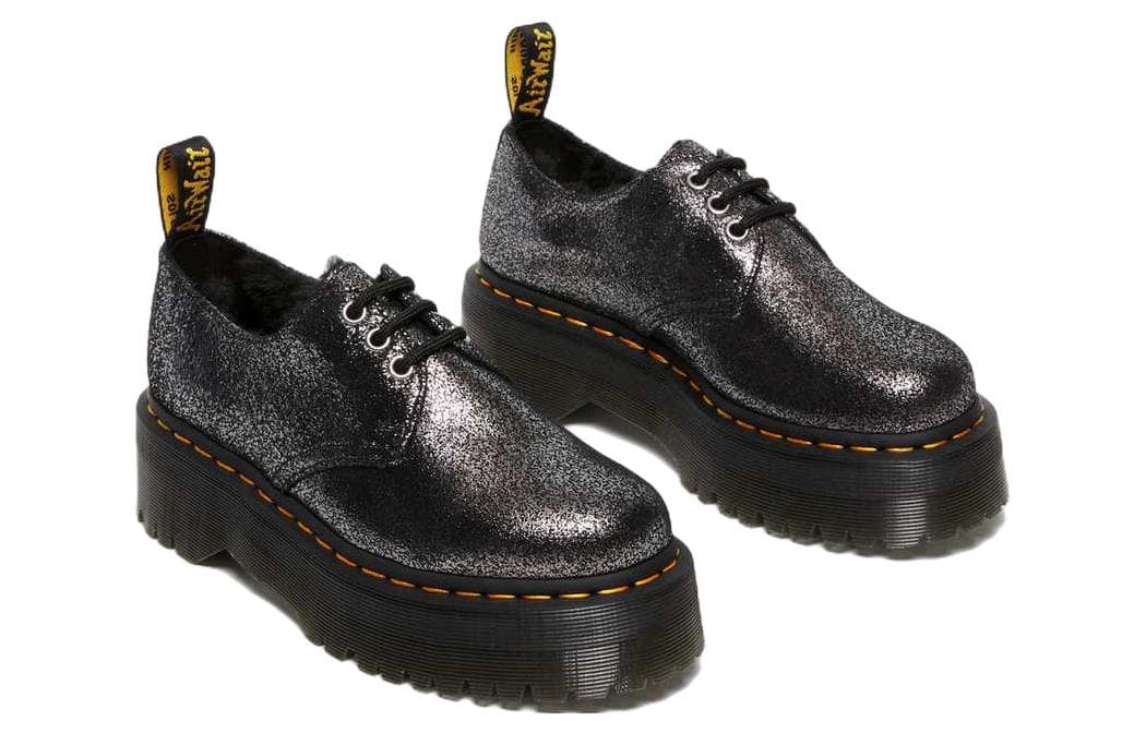 Dr.Martens 1461 Faux Fur Lined Metallic Leather Platform Shoes 'Black' 5