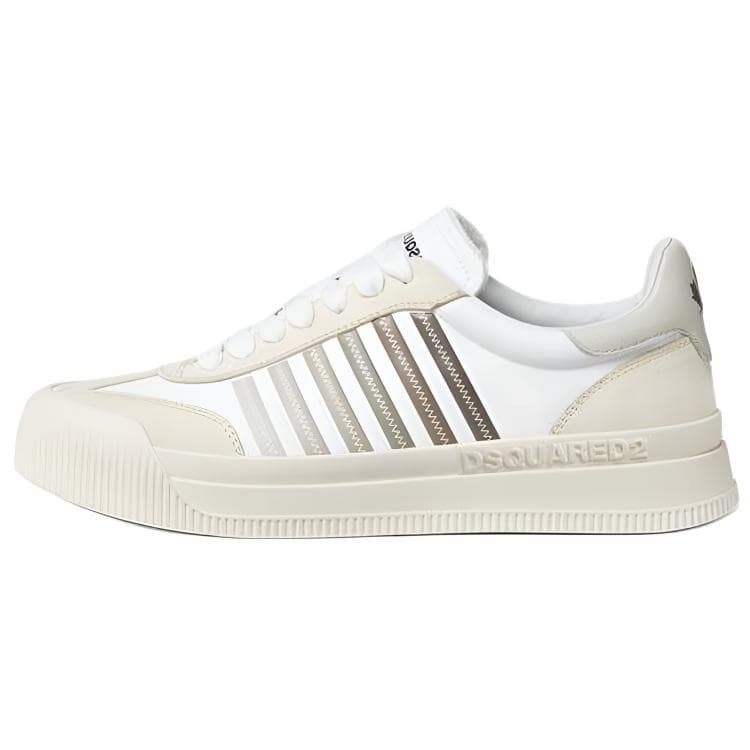 DSQUARED 2 New Jersey Leather Calfskin Round Toe Lace-Up Low-Top Skate Shoes Men's White Tan