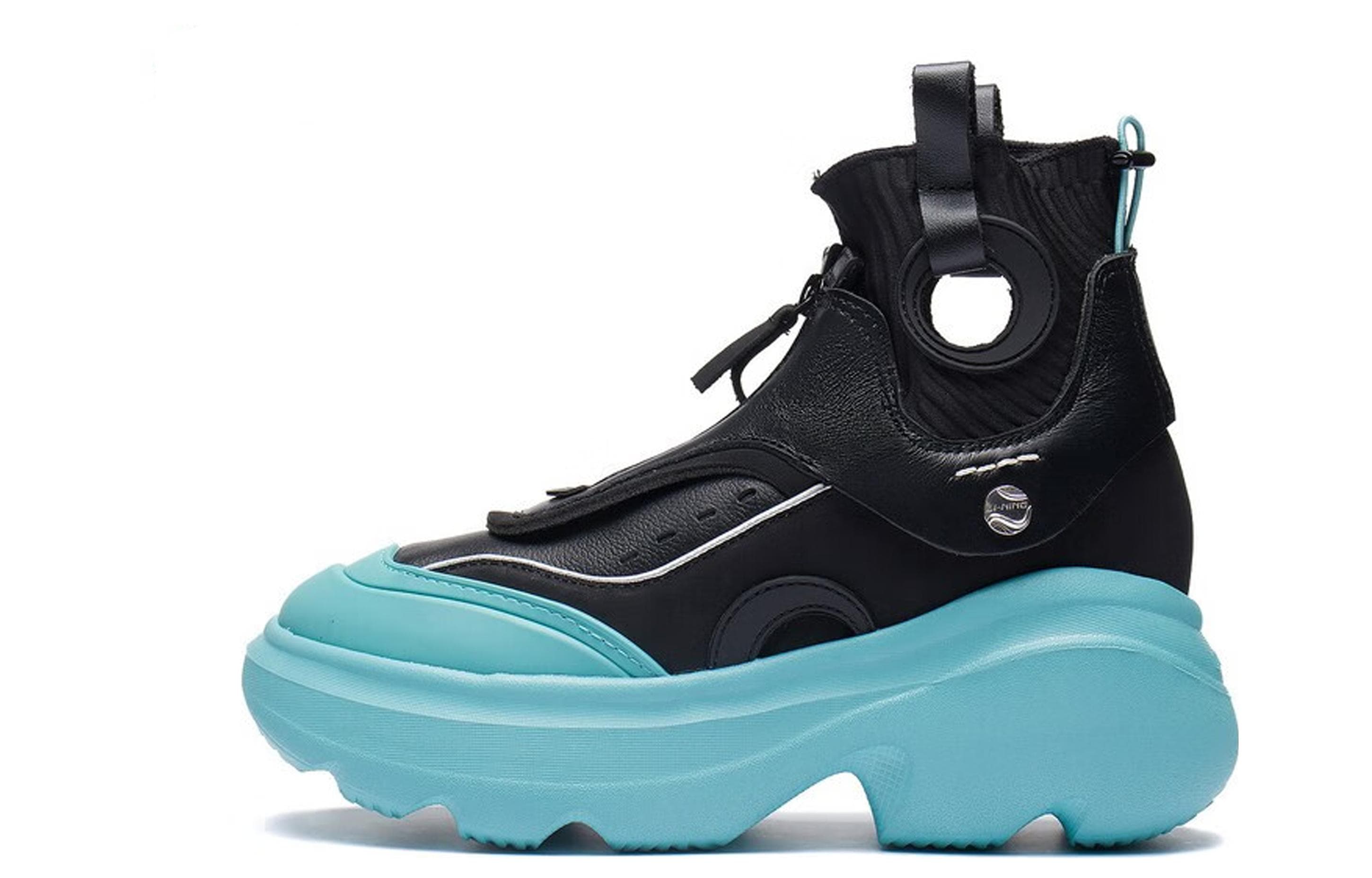 LiNing Puff Durable Breathable High-Top Sports Casual Shoes Women's Black Blue