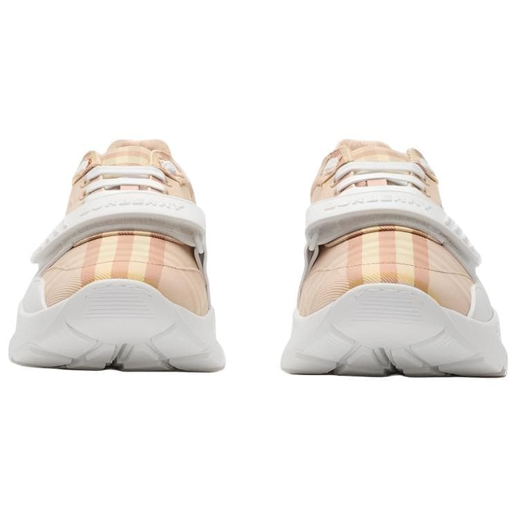 Burberry Check Calfskin Round-Toe Lace-Up Plaid Low-Top Casual Shoes Women's Beige 5