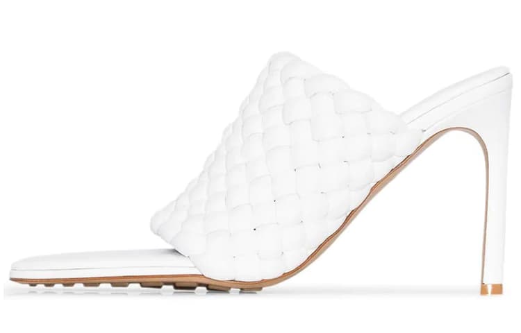 Bottega Veneta Women's Leather Round-Toe Slide Sandals White