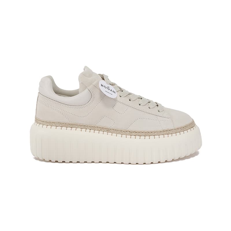 HOGAN H-Stripes H659 Suede H Letter Platform Lace-Up Low-Top Casual Shoes Women's Beige Gray 3