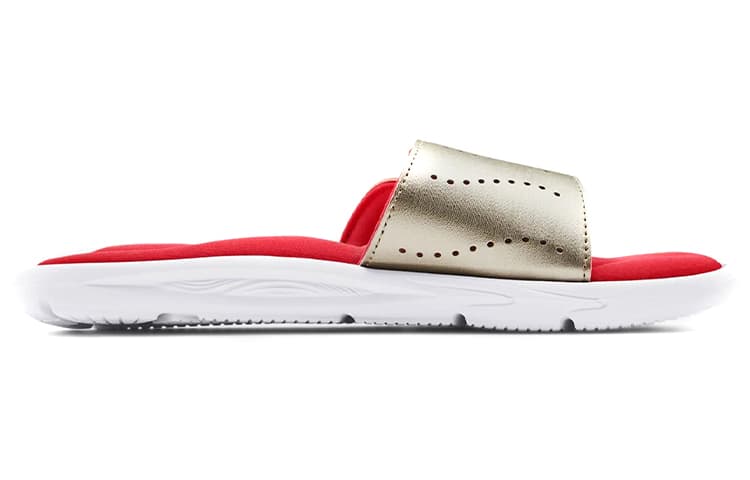 Under Armour Ignite 9 Slide 'White Metallic Faded Gold' Women's 3