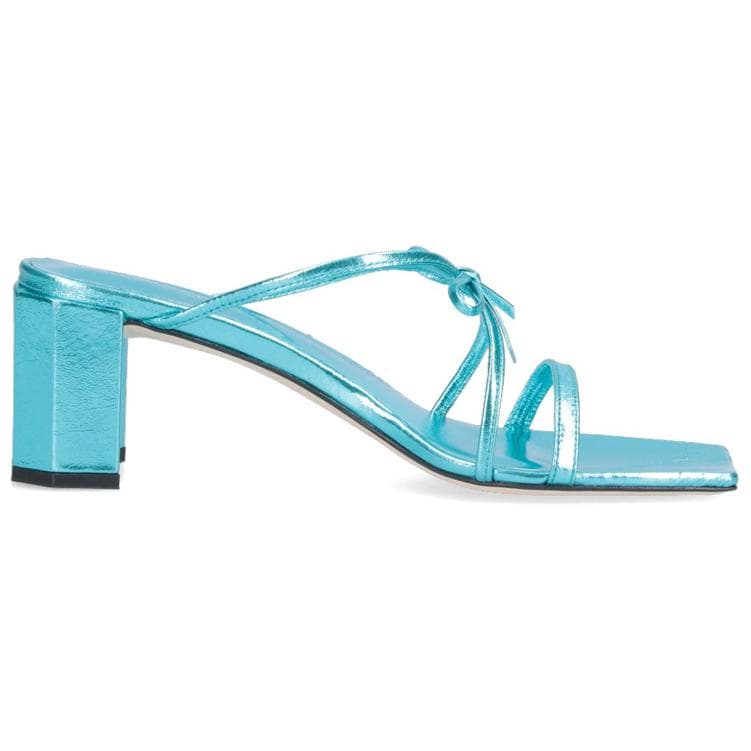 By Far Leather Open-Toe Block Heel Mule Sandals 6cm Women's Blue 4