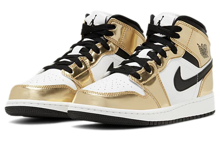 Jordan 1 Mid Metallic Gold Black White GS 5
