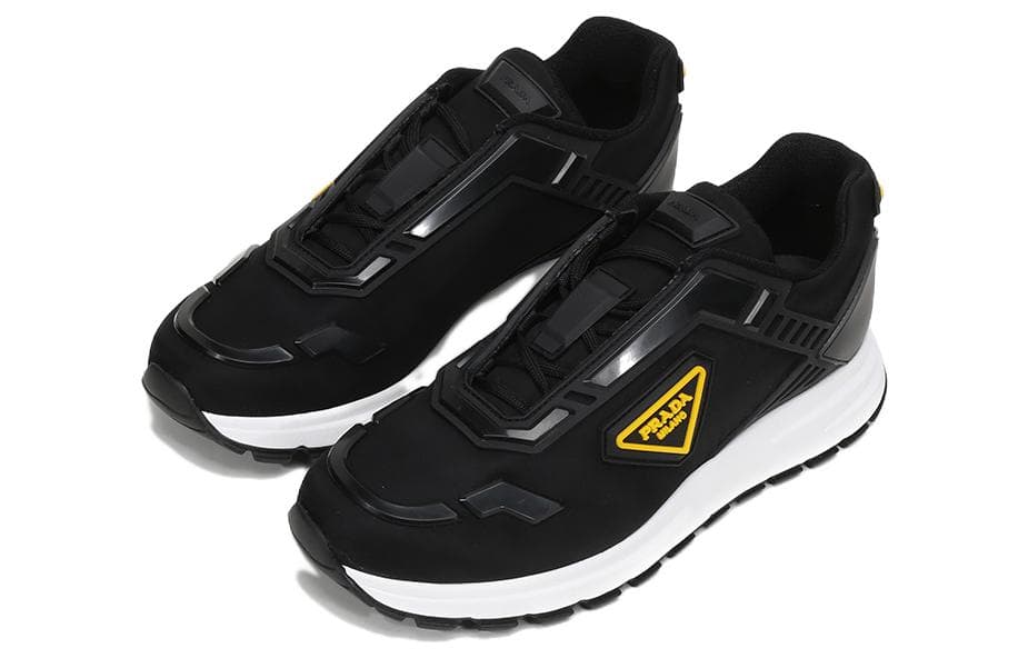 PRADA Textile Rubber Round Toe Lace-Up Breathable Low-Top Casual Lifestyle Shoes Men's Black 5