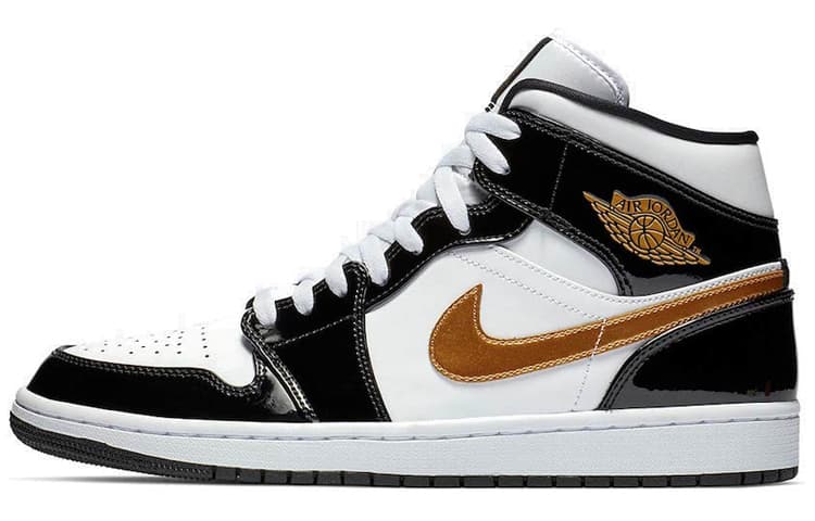 Jordan 1 Mid Patent Black White Gold 2019 2