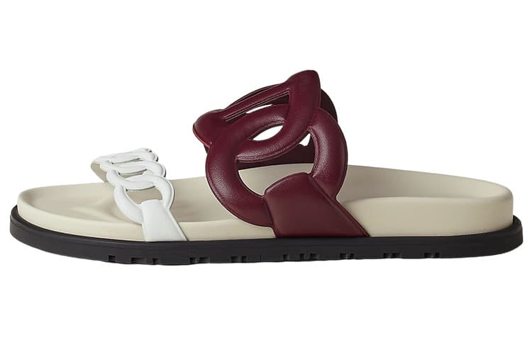 HERMES Extra Rubber Sole Odor-Resistant Slide Slippers Women's Red White 2