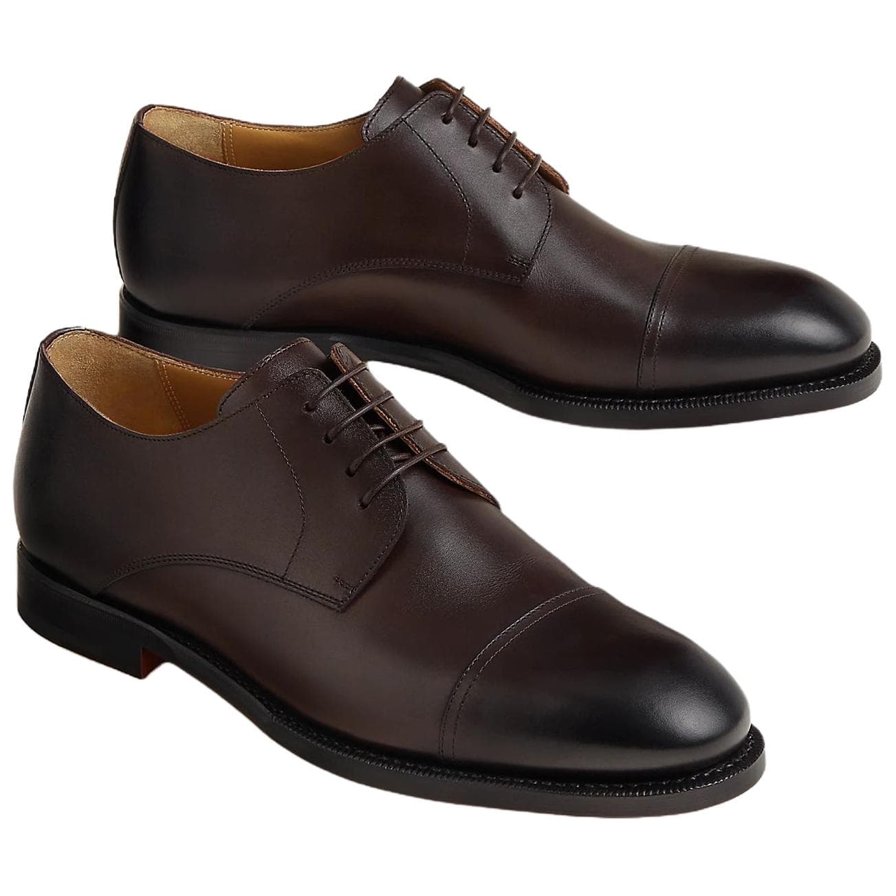 HERMES Lawrence Calfskin Round-Toe Lace-Up Derby Dress Shoes Men's Brown 5