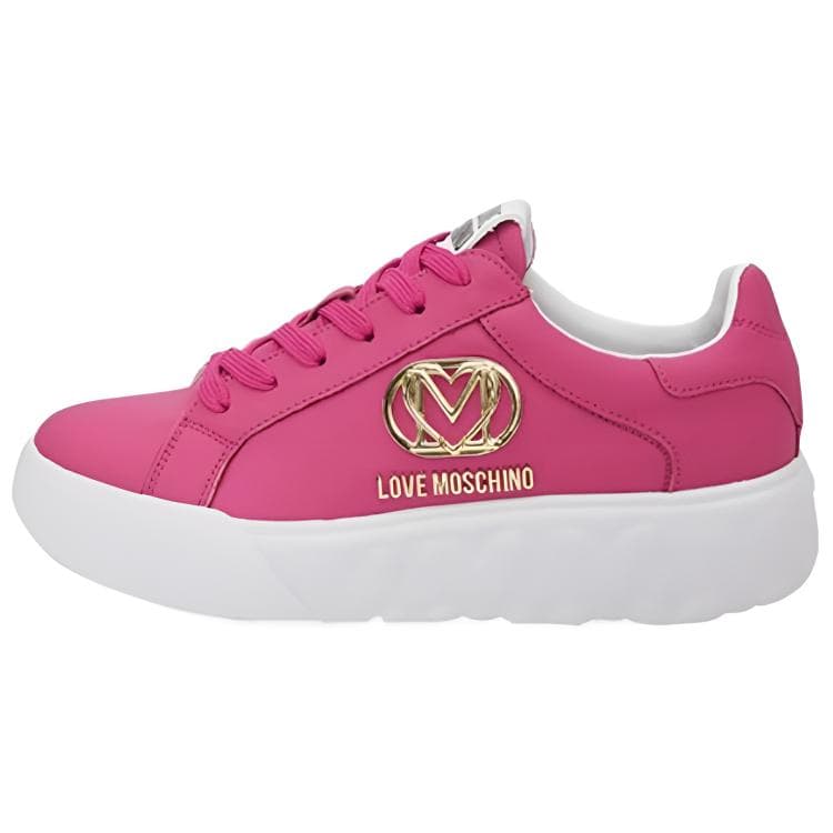LOVE MOSCHINO Cowhide Round Toe Lace-Up Low-Top Casual Shoes Women's Rose Red