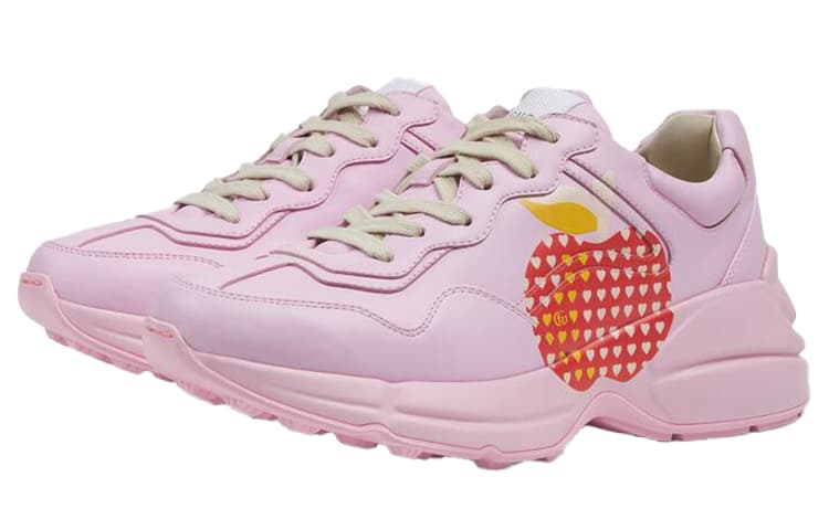 GUCCI Rhyton Heart Apple Pattern Low Top Casual Shoes Women's Pink 6