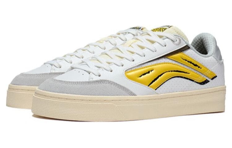 LINING Wave Skateboard Shoes Men Low-Top Champagne White/Radiant Yellow/Light Lime 5