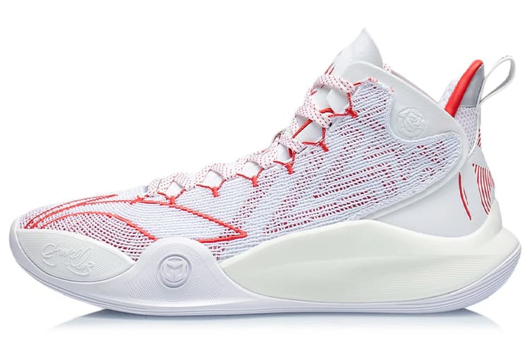 LiNing CJ-1 CJ 1 Wear-Resistant Slip-Resistant Cushioning Mid-Top Performance Basketball Shoes White Red 2