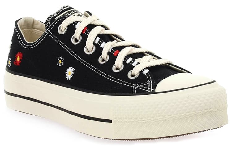 Converse Women's Chuck Taylor All Star Lift Low 'Daisy Embroidery   Black' Women's 4