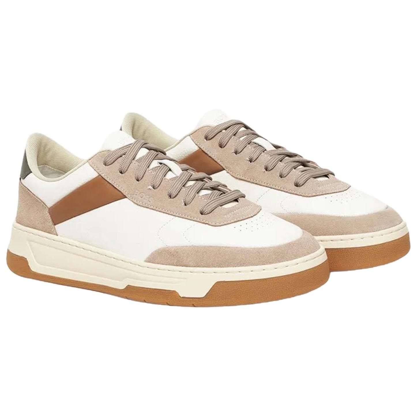 HUGO BOSS Baltimore Tenn Leather Round Toe Lace-Up Low-Top Sneakers Men's Beige 6