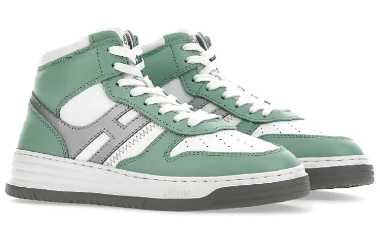 HOGAN H630 Skateboard Shoes Women's Mid-Top White Green Silver 4