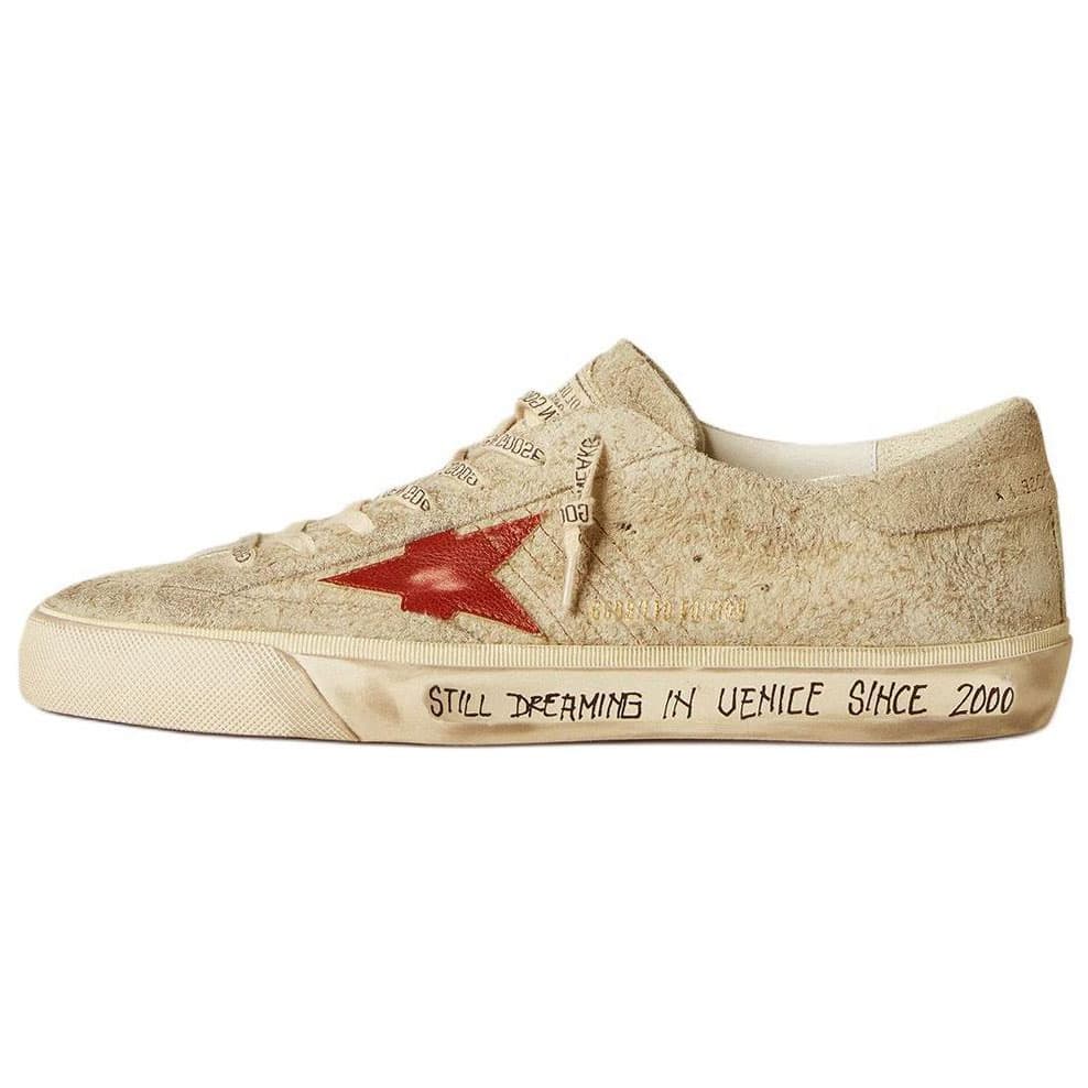 Golden Goose Super-Star Calfskin Round Toe Flat Lace-Up Low-Top Sneakers Men's Beige