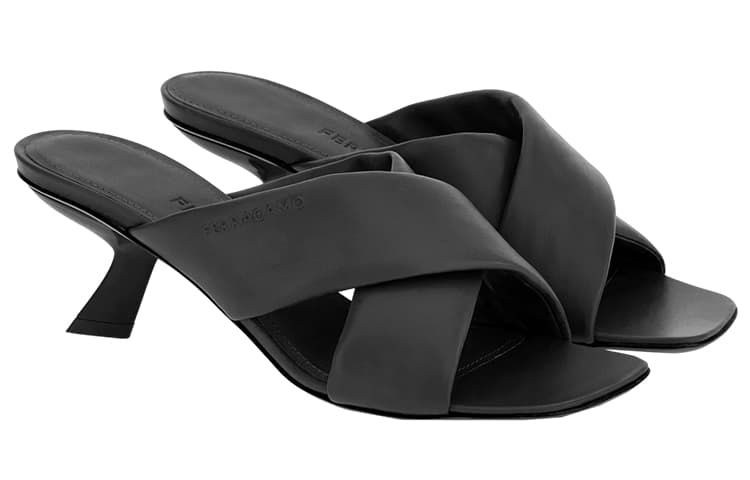 FERRAGAMO Cross Strap Slide Sandals Women's Black 6