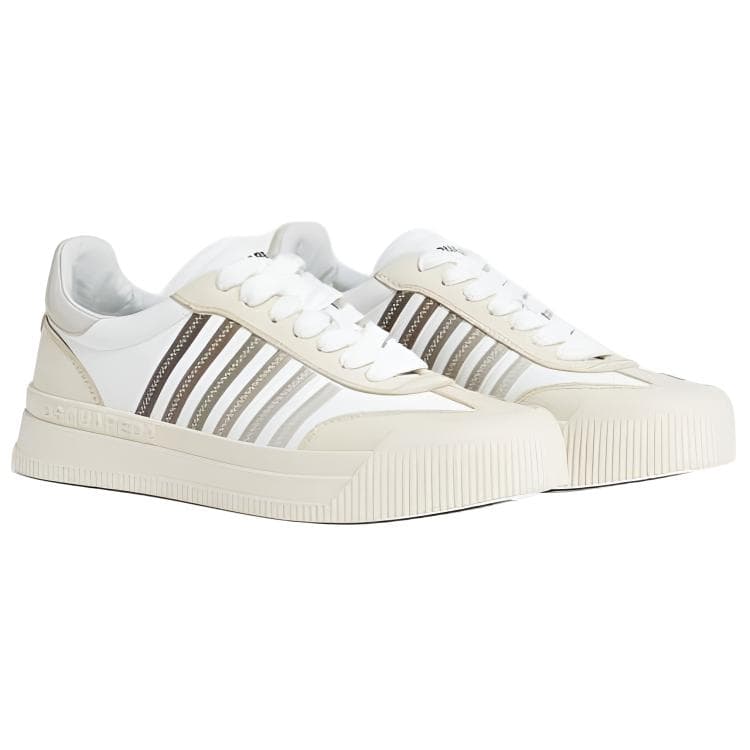 DSQUARED 2 New Jersey Leather Calfskin Round Toe Lace-Up Low-Top Skate Shoes Men's White Tan 5
