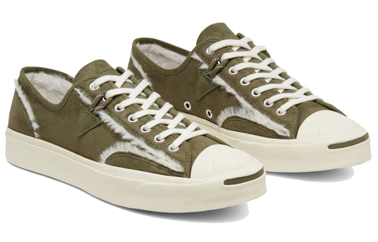 Converse Faux Fur Lined Leather Jack Purcell 'Green White' 6