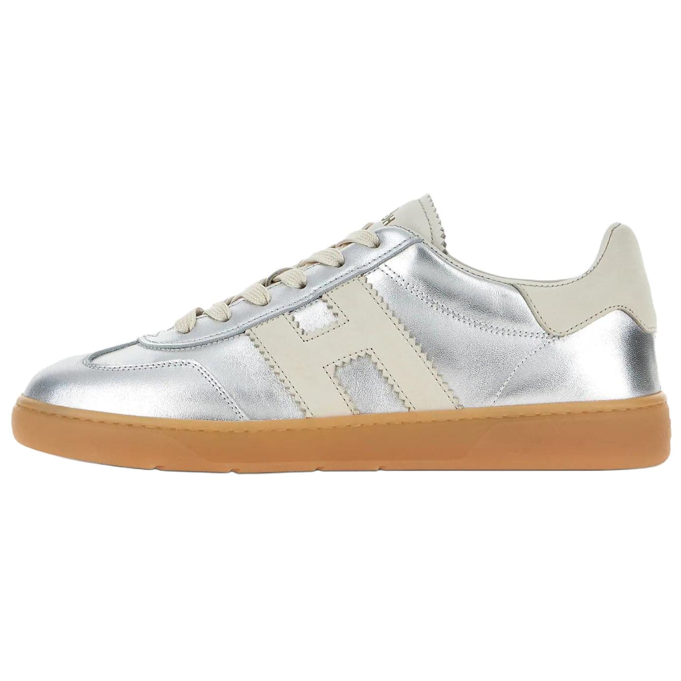 HOGAN Cool Leather Lace-Up Logo Low-Top Skate Shoes Women's Silver