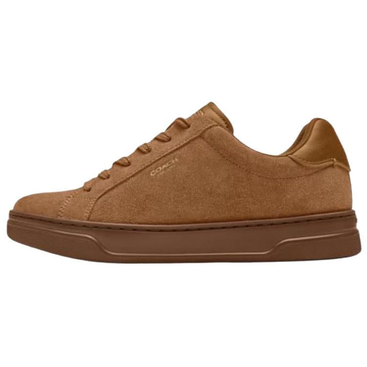 COACH Highline Top-Grain Leather Round-Toe Lace-Up Low-Top Skate Shoes Women's Brown