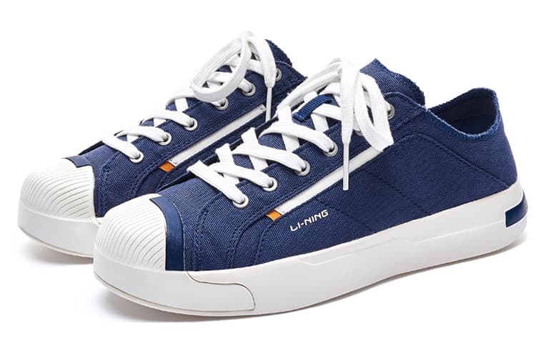 LiNing Wear-Resistant Breathable Slip-Resistant Low-Top Canvas Shoes Men's Blue White 5