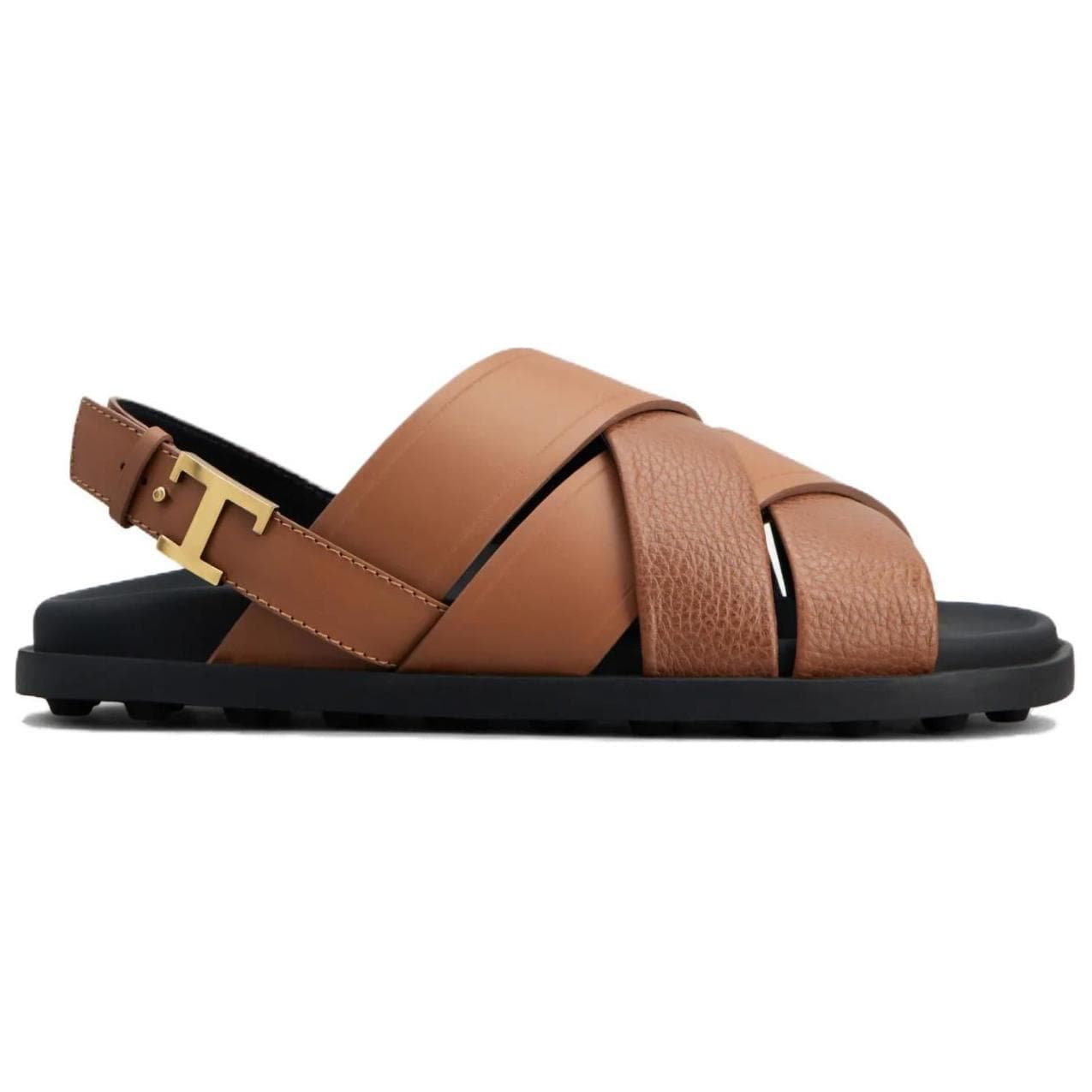 TOD'S Calfskin Comfortable Fashion Single Strap Sandals Women's Brown Black 3