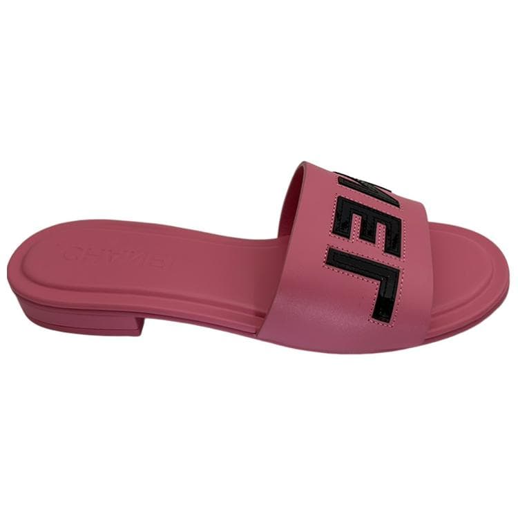 CHANEL Logo Round Toe Flat Slip-On Mule Sandals Women's Pink 3