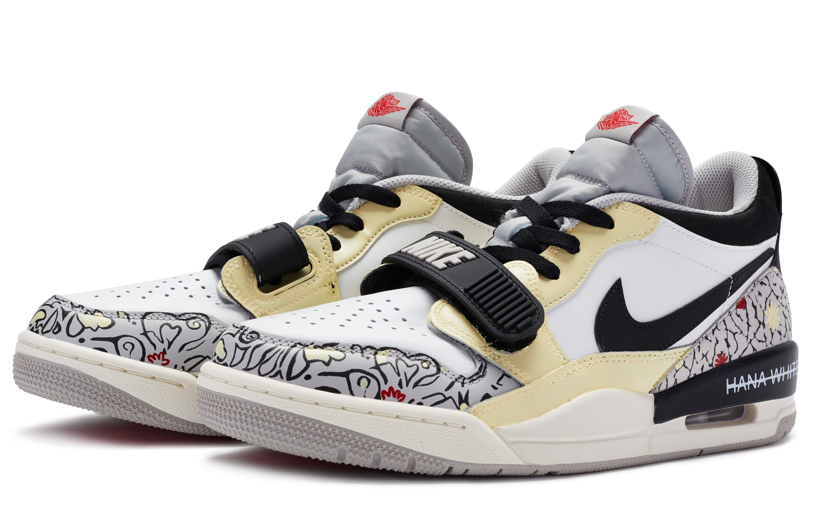 Custom Jordan Legacy 312 BIGNIU City Love Theme Daisy Low-Top Retro Basketball Shoes Men's Black Label Yellow Red 6