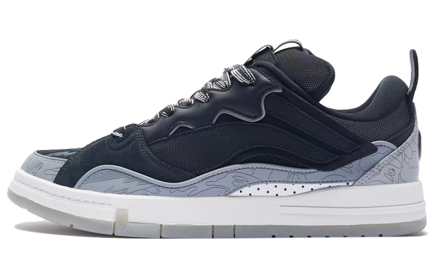 Aape X LiNing Skateboard Shoes Men Low-Top Black/Snow Gray 2