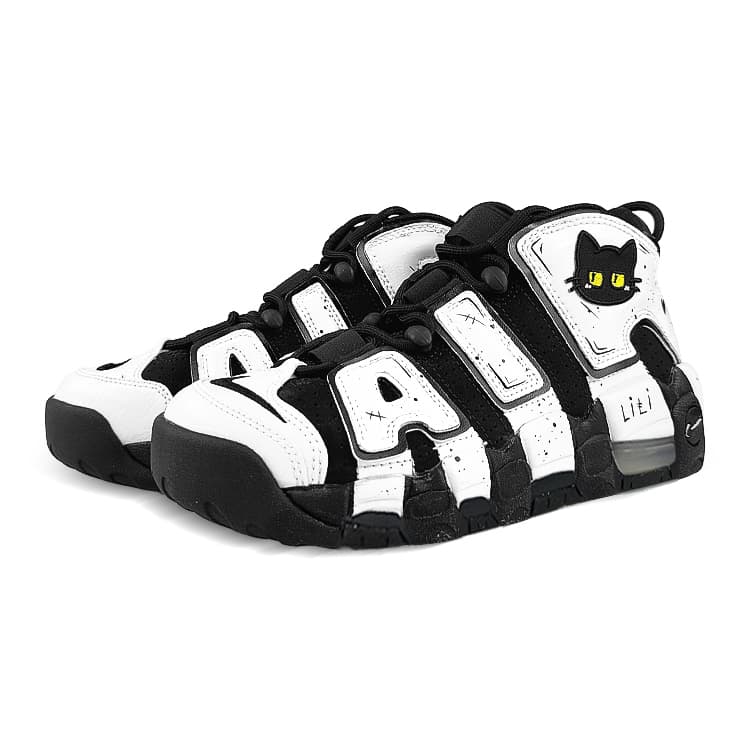 Nike Air More Uptempo Mid-Top Vintage Basketball Shoes Women's Black White 6