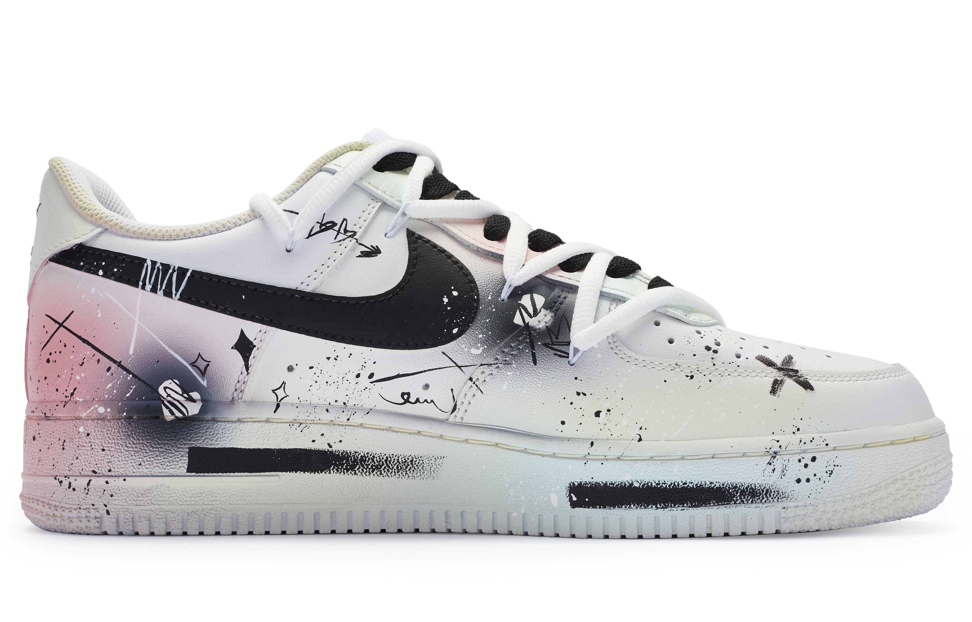 Nike Air Force 1 Low Top Skateboard Shoes Men's White Black Pink 3