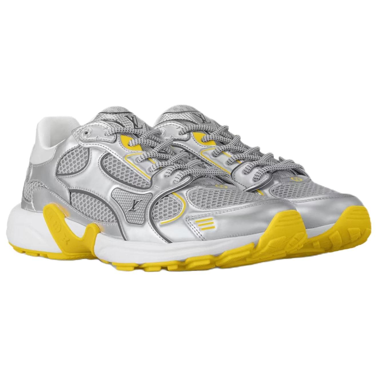 LOUIS VUITTON Olympia Round Toe Lace-Up Low-Cut Casual Shoes Women's Silver Yellow 6