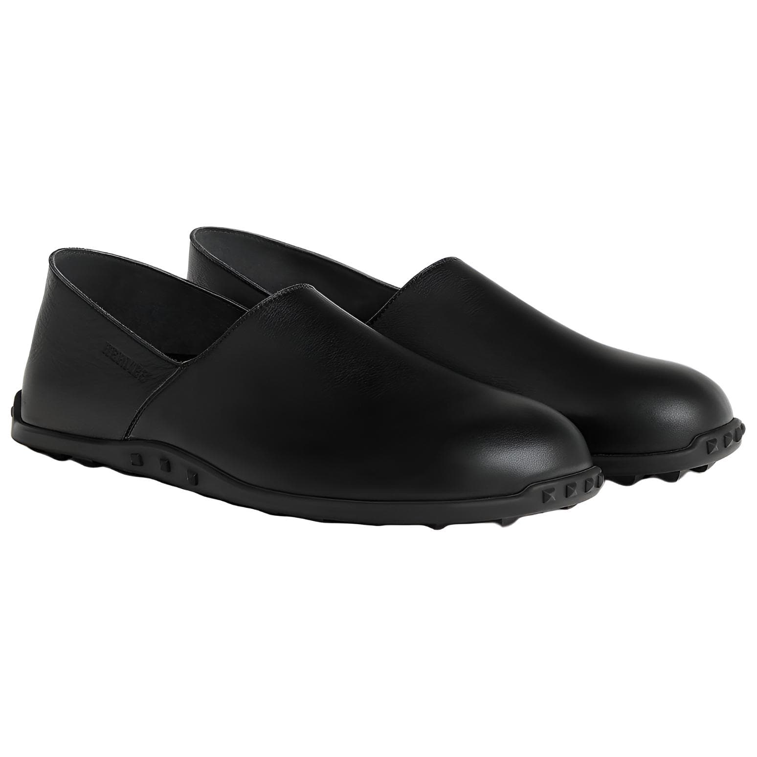 HERMES Kajou Kajou Calfskin Round Toe Slip-On Casual Shoes Men's Black 5